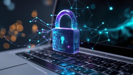 High-Tech Digital Security Interface with Glowing Padlock Symbol