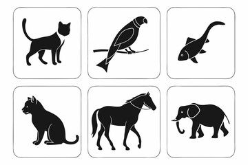 Obraz premium Silhouettes of various animals isolated on white background