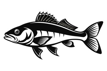 Black and White Artistic Illustration of a Fish with Striking Fin Details