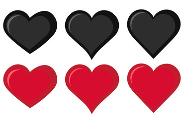 Heart, love, romance or valentine's day black and red heart. Heart png  icons. Artistic black and red heart love symbols isolated editable
