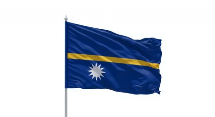 Nauru's National Flag Waves Proudly Against a Crisp White Sky