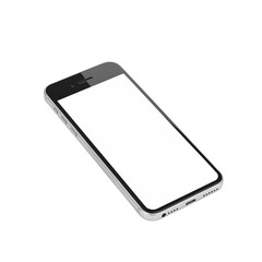 Modern smartphone with a blank white screen and silver metallic frame isolated on transparent background