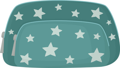 Illustration of turquoise cosmetic bag with stars. Case for makeup accessories isolated on white background.