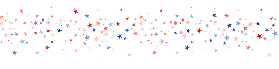 USA flag stars background, red and blue stars confetti