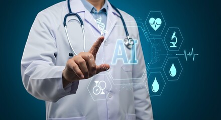 Doctor using artificial intelligence for healthcare analysis futuristic medical concept technology background