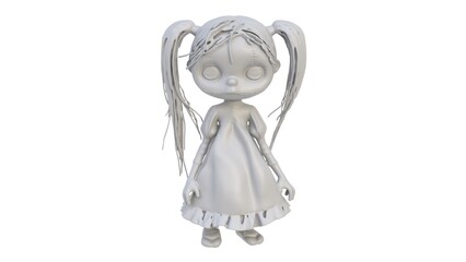 3d render of a girl doll figurine on a light background. 3d render.