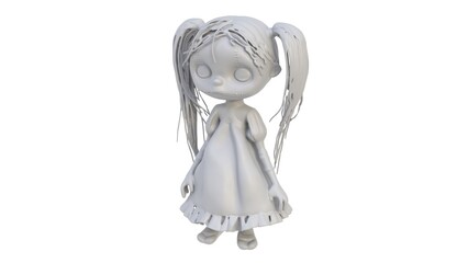 3d render of a girl doll figurine on a light background. 3d render.