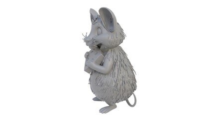 3D render of a mouse figurine with cheese on a light background. 3D render.