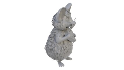 3D render of a mouse figurine with cheese on a light background. 3D render.