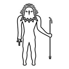Egypt sun god deity Ra ancient with falcon head contour outline line icon black color vector illustration image thin flat style