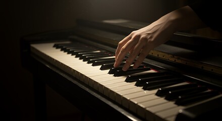 Side View of Hands Playing Piano Keyboard