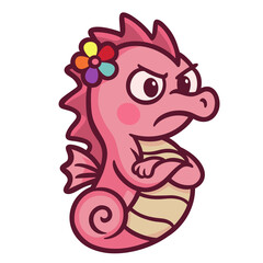 Cute Pink Seahorse With Flower Expressing Annoyance