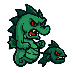 Fierce Green Dragon Monster Cartoon Illustration