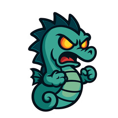 Angry Cartoon Dragon with Fiery Eyes Illustration