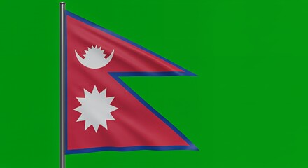 Nepal's Crimson Flag Waves Proudly Against a Vibrant Green Screen