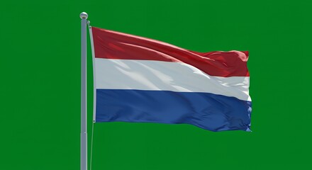 Netherlands Flag Waves Proudly Against Vibrant Green