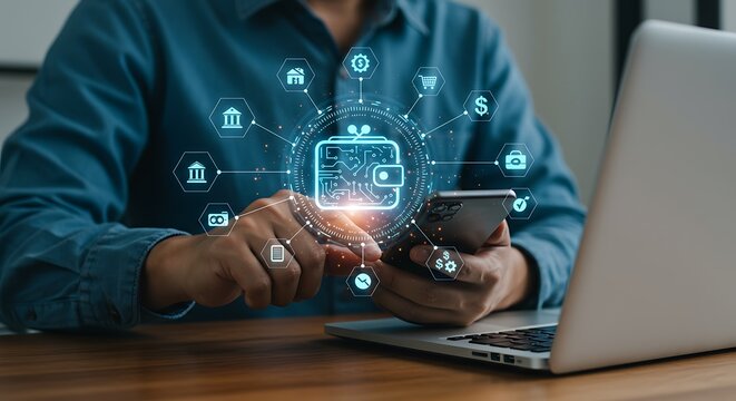 Digital wallet concept depicting online transactions and secure financial management