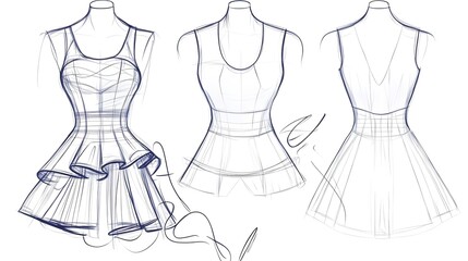 Flat technical sketch of a women’s dress top with front and back views and tech pack details.

Concept:
Represents fashion design and apparel development—ideal for tech packs and garment production.