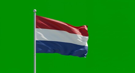Netherlands Flag Waves Proudly Against a Vibrant Green Screen