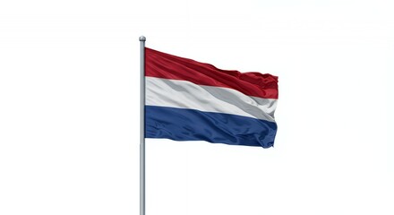 Netherlands Flag Fluttering Proudly Against a Pristine White Sky