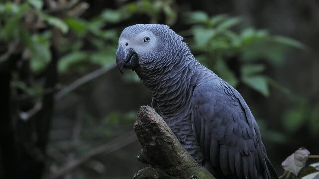 grey parrot jaco performs its song on a blurred background