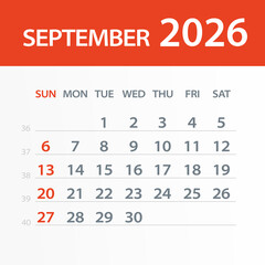 September 2026 Calendar Leaf - Vector Illustration