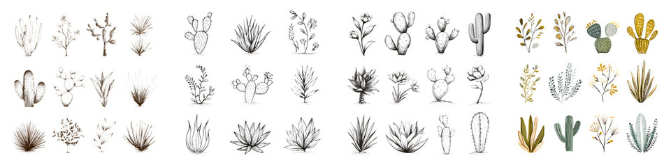 Obraz premium Desert Plants: Watercolor Cactus and Succulent Collection