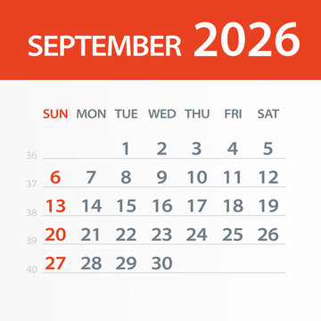 September 2026 Calendar Leaf - Vector Illustration