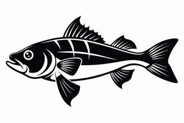Fototapeta premium Simple Black and White Fish Illustration with Detailed Fins and Curved Body Line Art