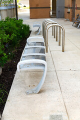 modern metal bench in an urban space.