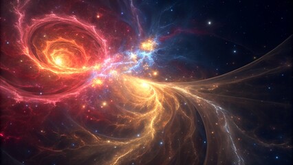 Naklejka premium Ethereal cosmic background with a golden vortex of glowing plasma and stardust