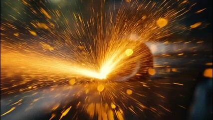 Golden glitter explosion with particles floating in black space background.  - Powered by Adobe