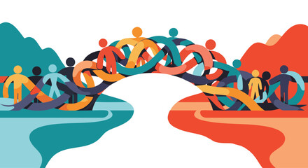 Dynamic Intertwined Figures Create a Vibrant Bridge of Human Connection and Global Unity