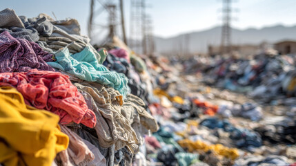 Pile of discarded clothing highlights the environmental toll of fast fashion and the urgent need for recycling