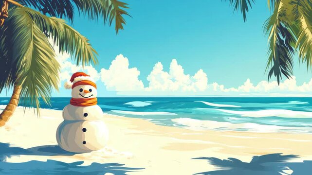 cute sandman on a tropical beach illustrated animation