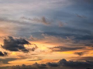 Beautiful sky background in the afternoon- Sunset sky with orange light clouds in summer season