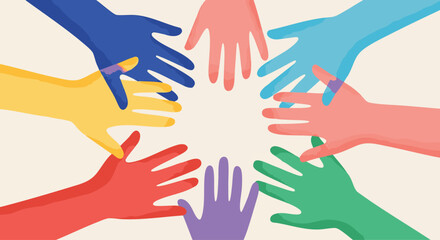Fototapeta premium Diverse Hands Forming A Circle Of Unity And Collaboration Illustrating Global Community Spirit