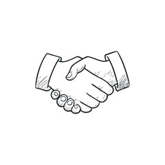 Doodle illustration of a business handshake on isolated white background