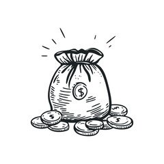 Doodle illustration of a money bag on isolated white background