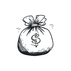 Doodle illustration of a money bag on isolated white background