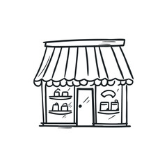 Doodle illustration of a grocery store on isolated white background