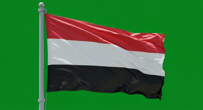Yemen's Flag Waves Proudly Against a Vibrant Green Screen