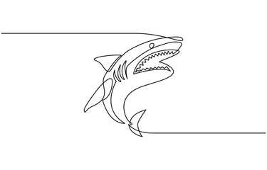 Sharks fish Continuous one line drawing of fish isolated flat vector illustration, Sharks fish Continuous one line drawing of fish isolated flat pro vector.