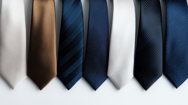 A lineup of elegant ties in varying shades and patterns showcasing formal fashion, perfect for any occasion requiring refined attire and a touch of sophistication.