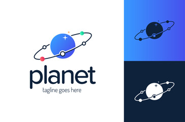 planet space logo. vector planet logo satellite design template cosmos best concept web icon app science