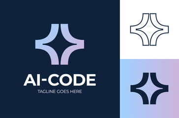 Star code logo. ai Coding vector logo design of light beam shape with abstract shape in modern, simple and clean style. Icon for business, research, technology and personal branding