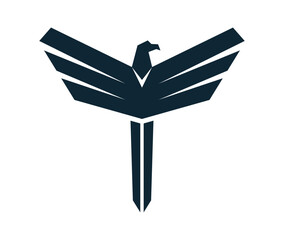 Eagle sword logo. Stylized eagle and sword vector logo design, symbol of strength, freedom, and noble power. vector logotype illustration