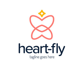 Heart Butterfly logo design vector for maternity style with creative unique concept. Heart line butterfly with star logo