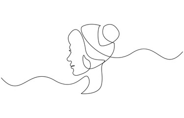 Single continuous line drawing beautiful aesthetic portrait woman abstract face, Vector One Line Illustration for Minimalistic Home Décor, Wall Art, Posters, Print.