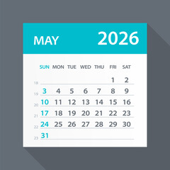 May 2026 Calendar Green Leaf - Vector Illustration